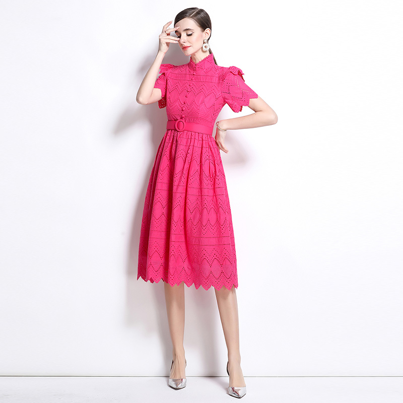 Short sleeve elegant pinched waist splice dress