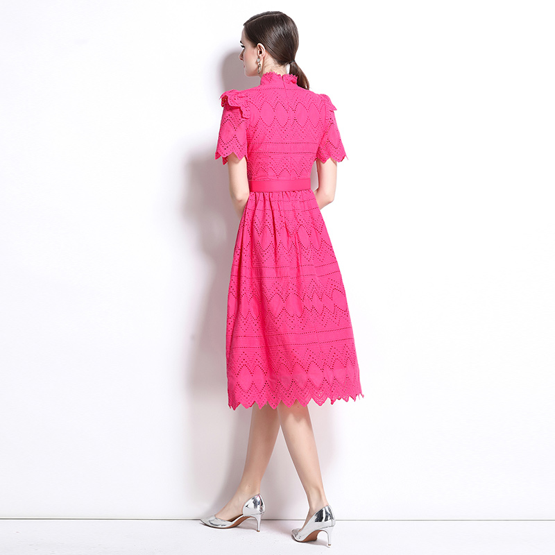 Short sleeve elegant pinched waist splice dress