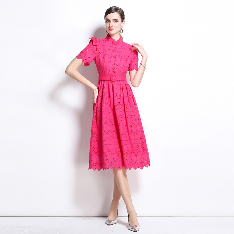 Short sleeve elegant pinched waist splice dress