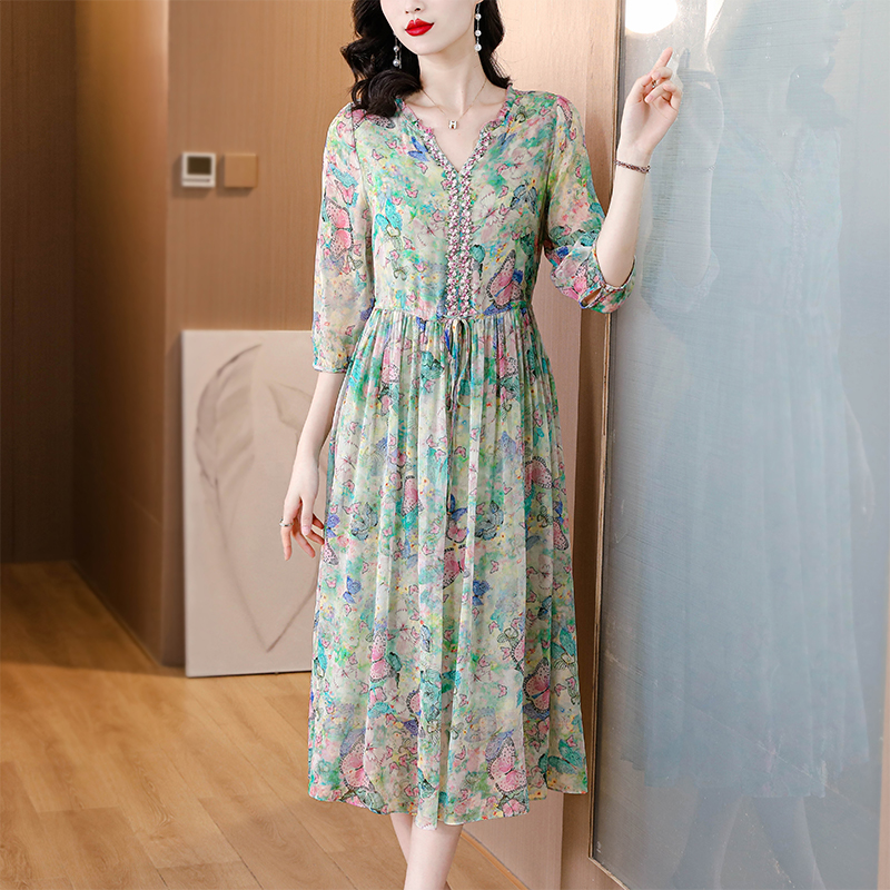 Temperament spring and summer floral dress