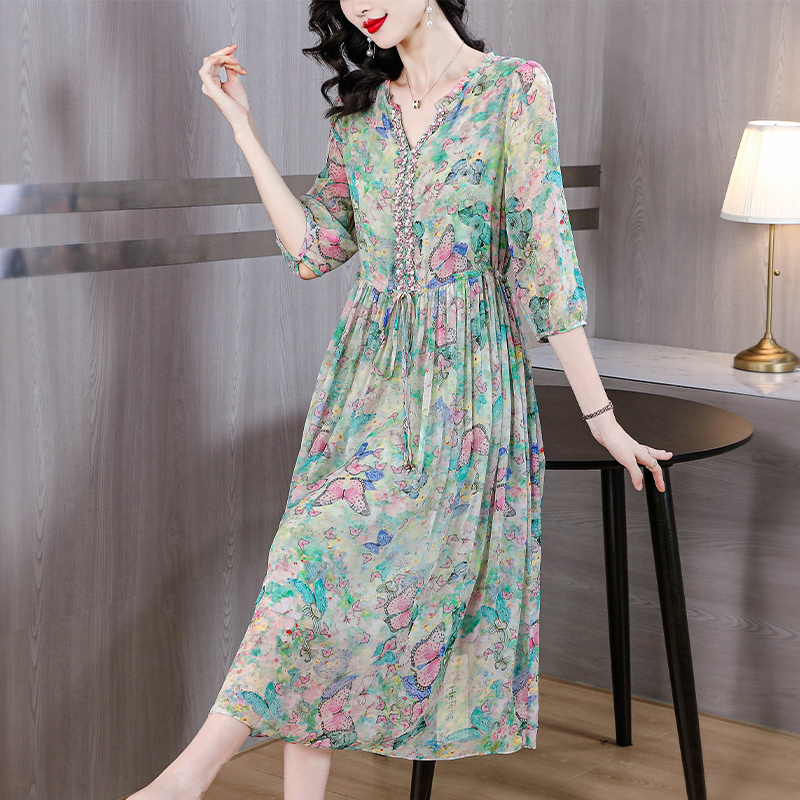 Temperament spring and summer floral dress