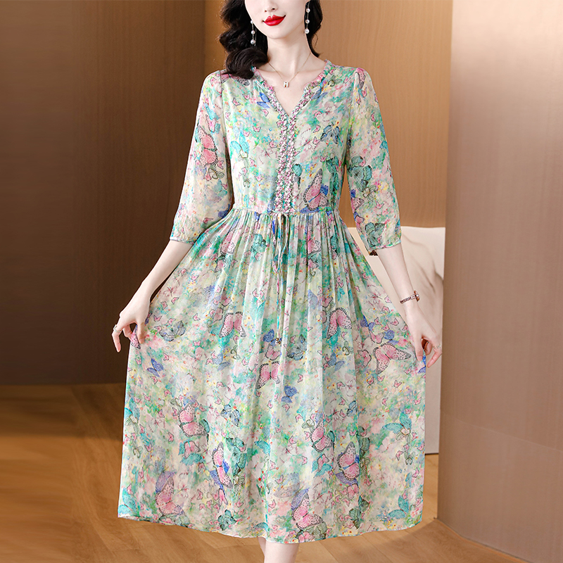 Temperament spring and summer floral dress