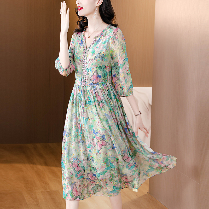 Temperament spring and summer floral dress