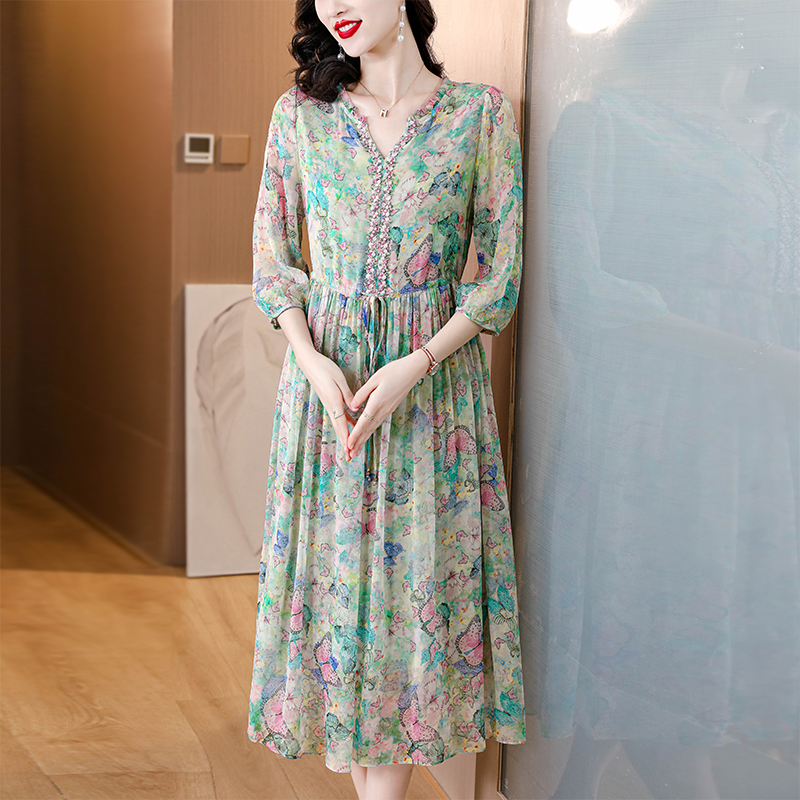 Temperament spring and summer floral dress