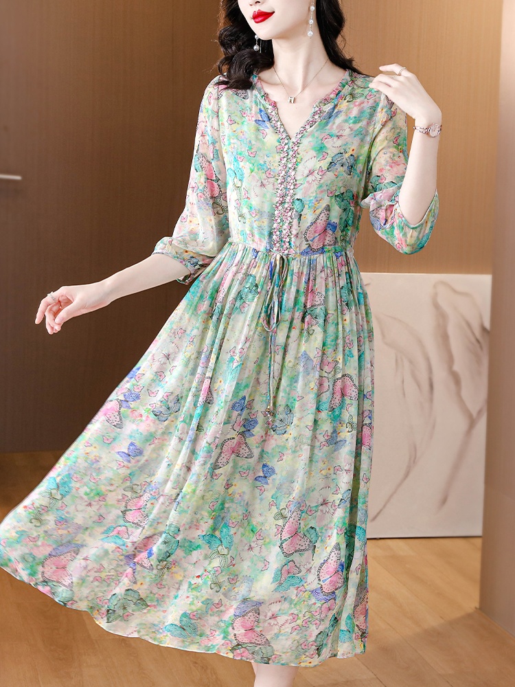 Temperament spring and summer floral dress