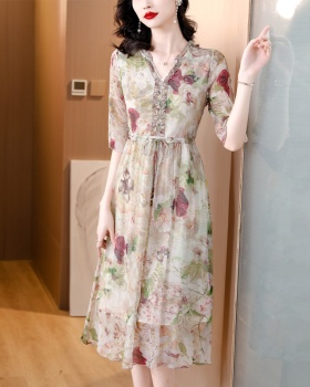 Slim summer long dress printing dress for women