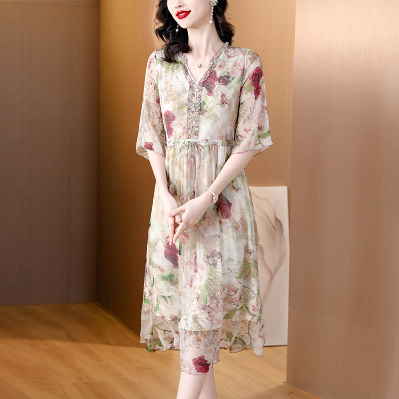 Slim summer long dress printing dress for women