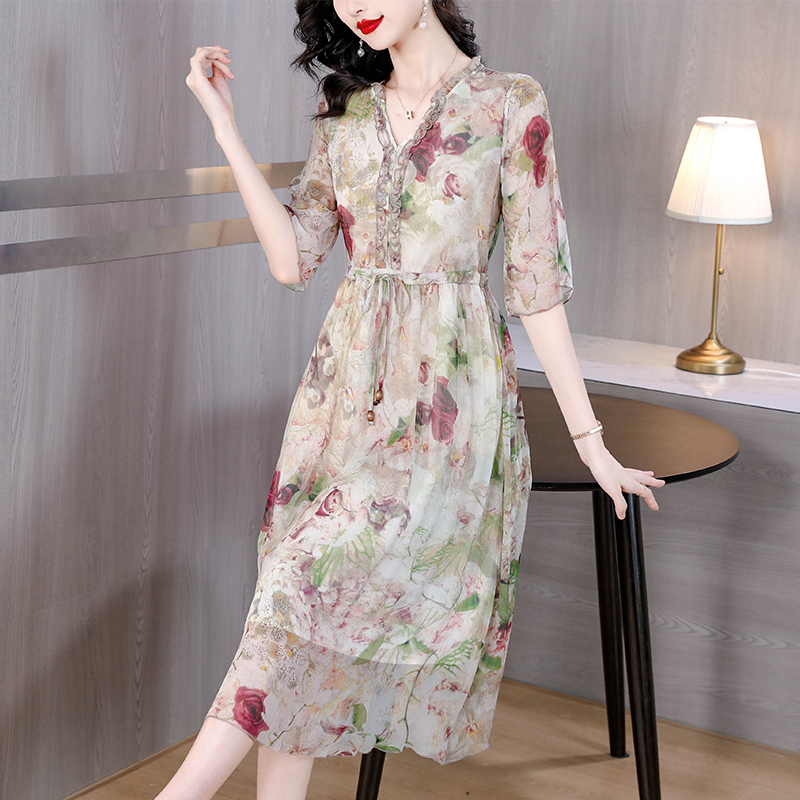 Slim summer long dress printing dress for women