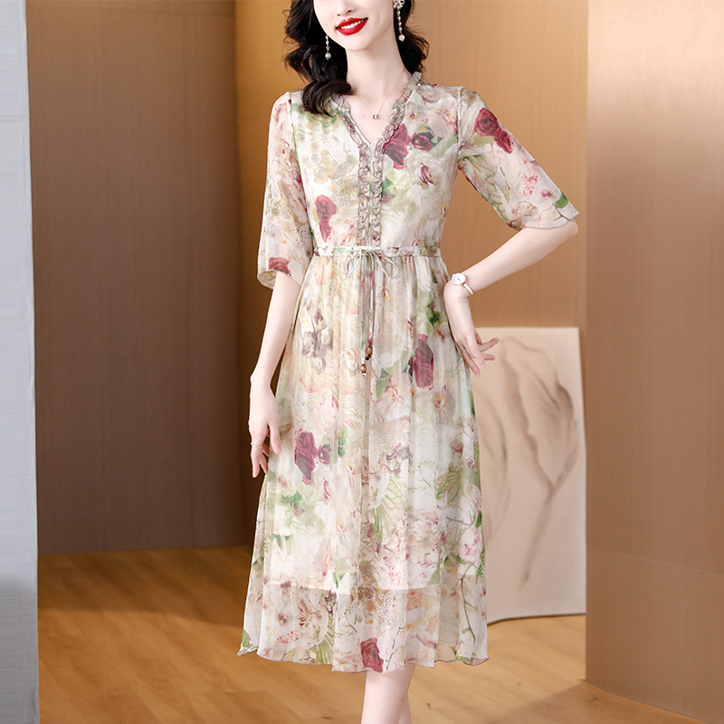 Slim summer long dress printing dress for women