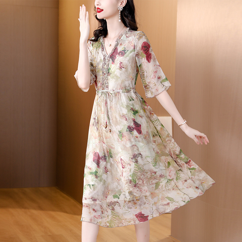 Slim summer long dress printing dress for women