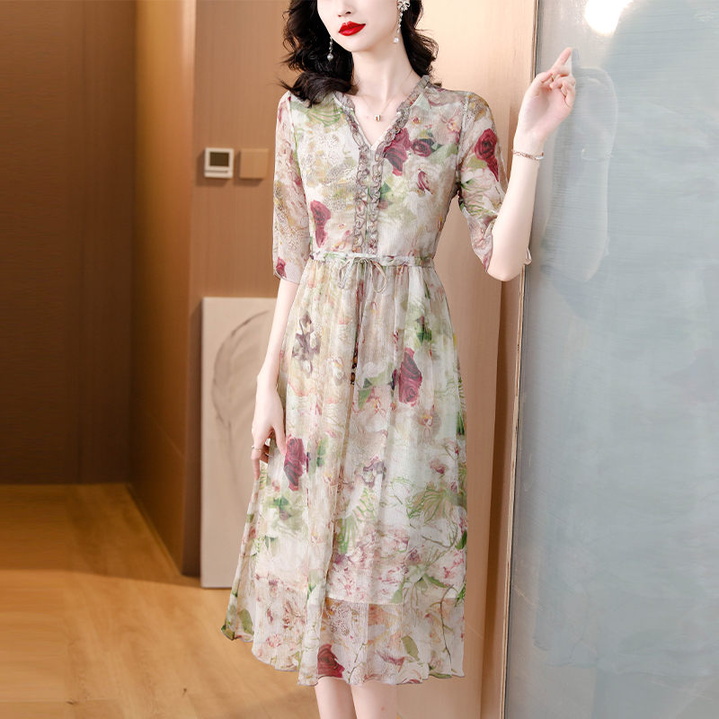 Slim summer long dress printing dress for women