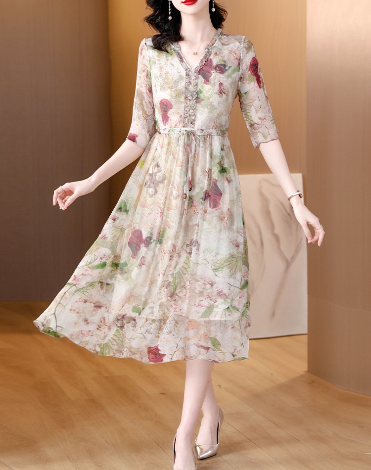 Slim summer long dress printing dress for women