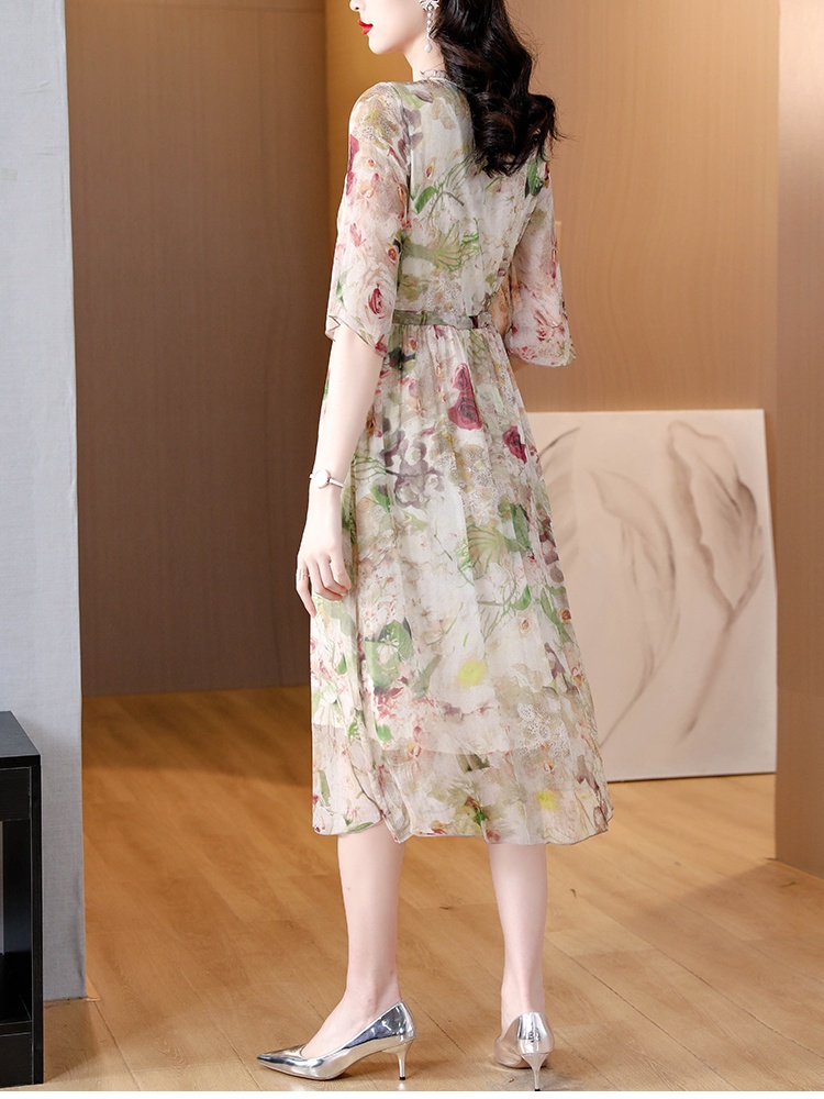 Slim summer long dress printing dress for women