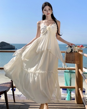 Vacation summer dress white strap dress for women