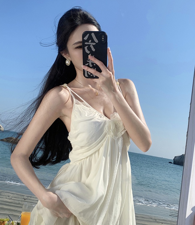 Vacation summer dress white strap dress for women