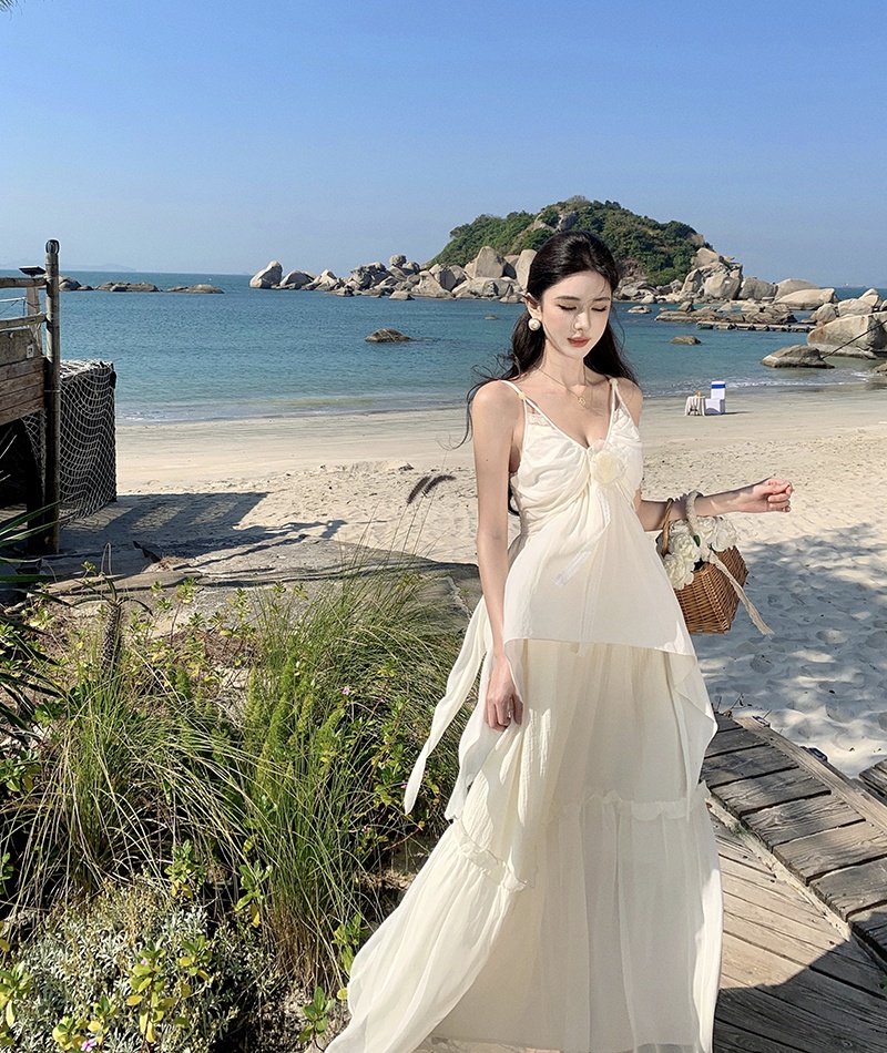 Vacation summer dress white strap dress for women