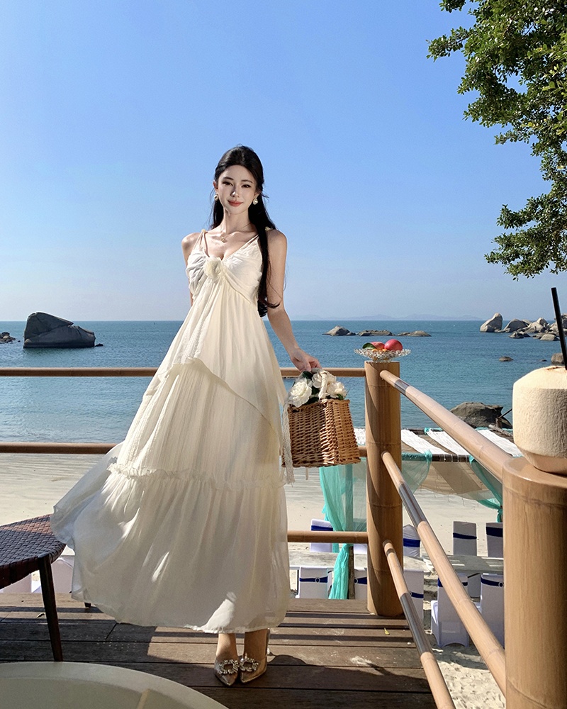 Vacation summer dress white strap dress for women