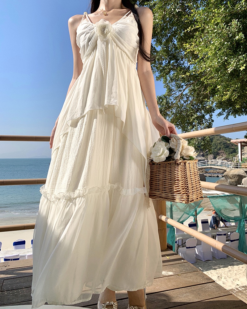 Vacation summer dress white strap dress for women