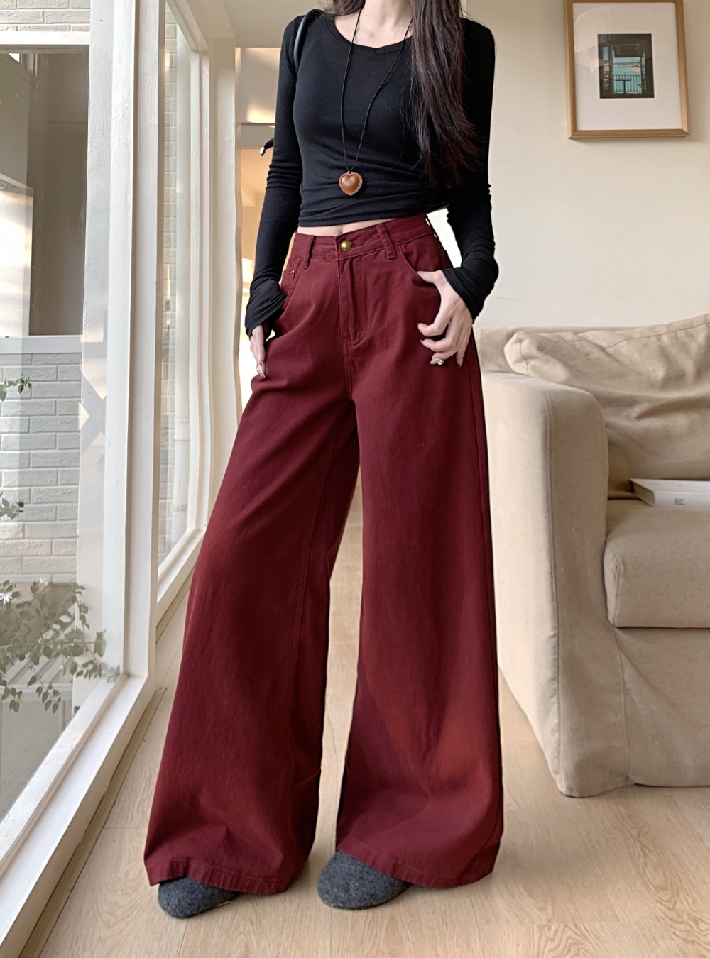 Mopping wide leg loose jeans for women