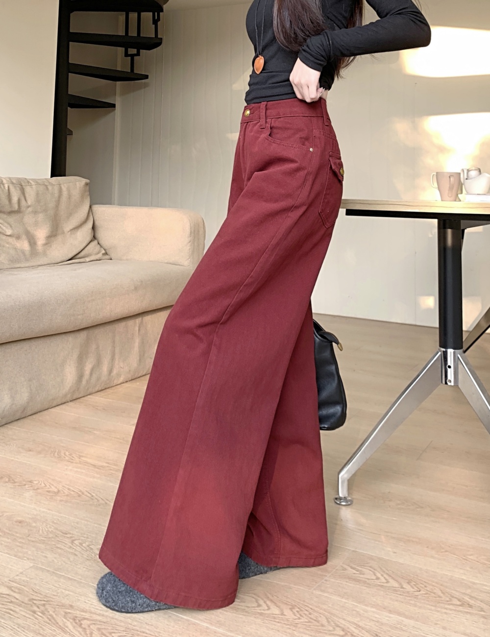 Mopping wide leg loose jeans for women