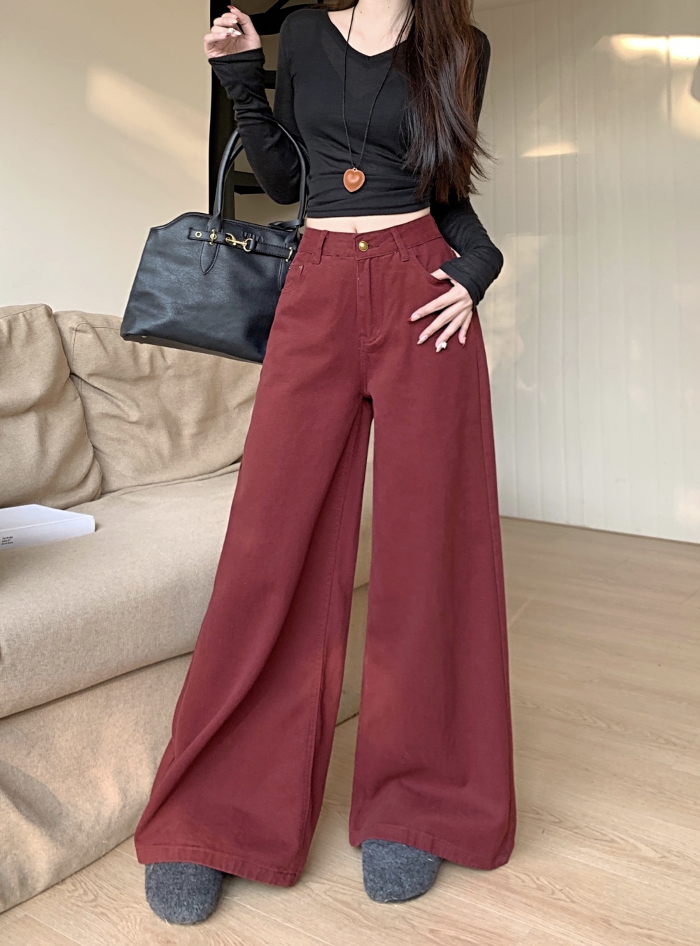 Mopping wide leg loose jeans for women