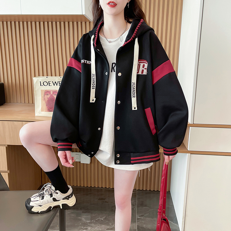 Casual loose baseball uniforms cotton cardigan for women