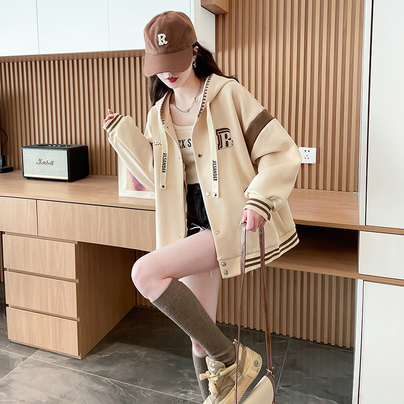 Casual loose baseball uniforms cotton cardigan for women