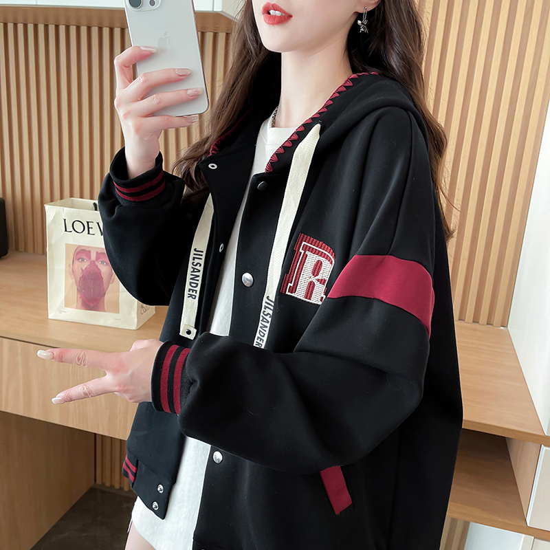 Casual loose baseball uniforms cotton cardigan for women