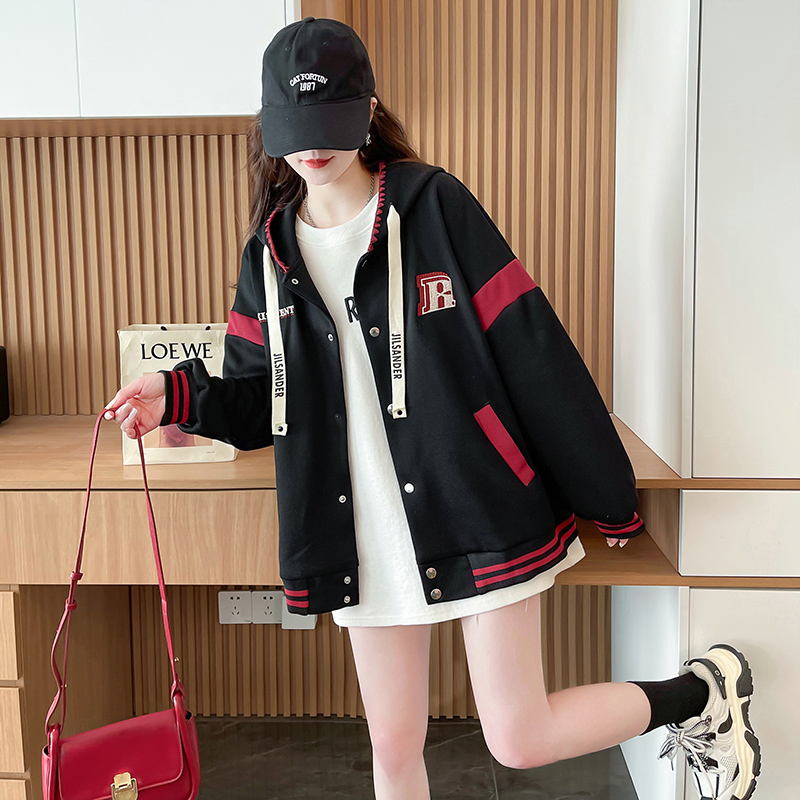 Casual loose baseball uniforms cotton cardigan for women