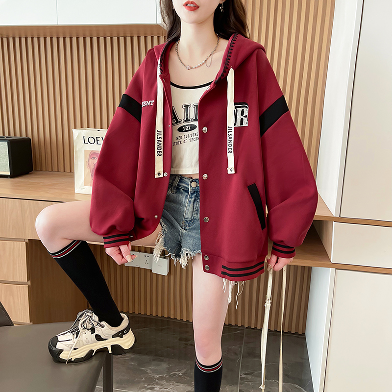 Casual loose baseball uniforms cotton cardigan for women