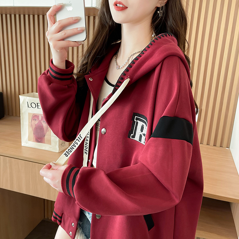 Casual loose baseball uniforms cotton cardigan for women