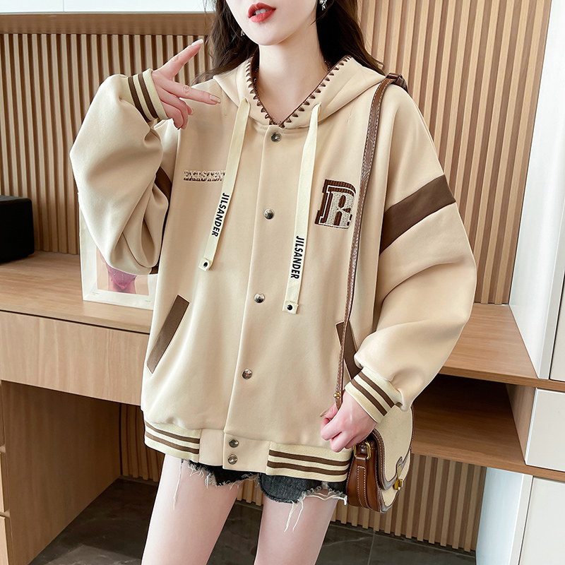 Casual loose baseball uniforms cotton cardigan for women