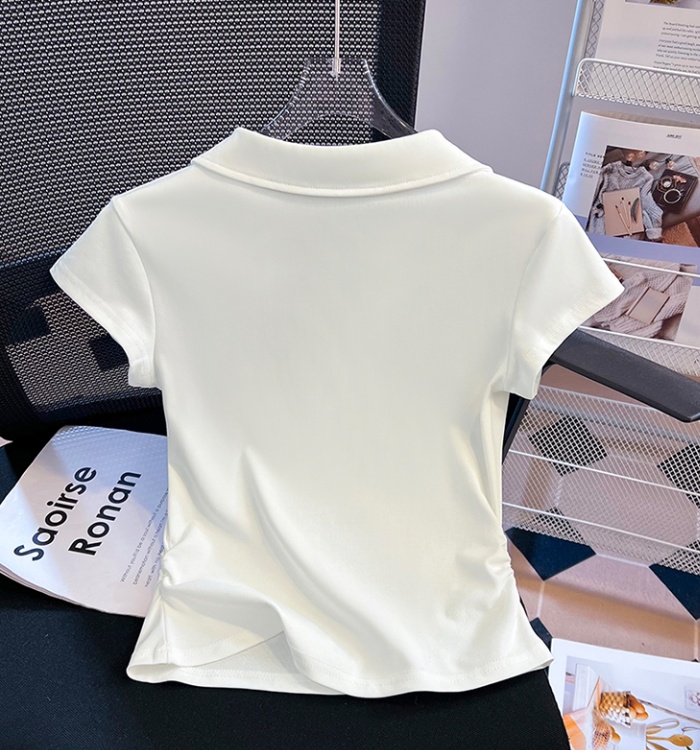 Slim short sleeve tops folds summer T-shirt for women