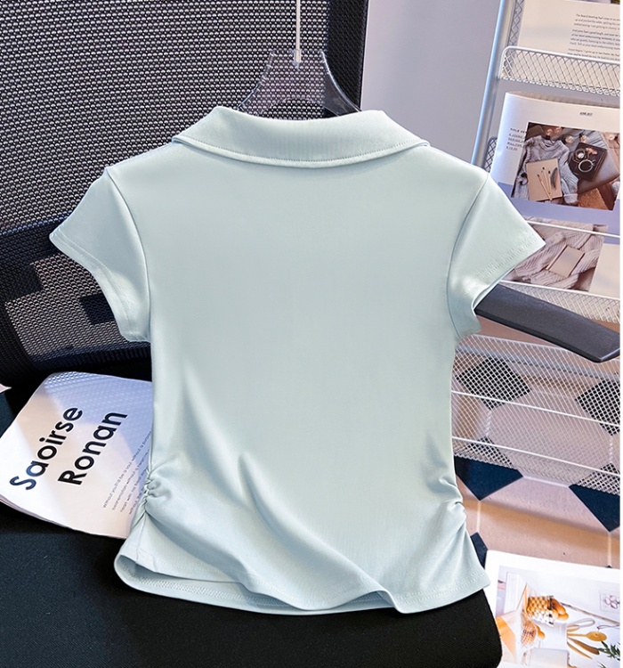 Slim short sleeve tops folds summer T-shirt for women