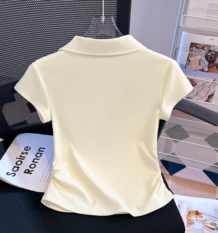 Slim short sleeve tops folds summer T-shirt for women