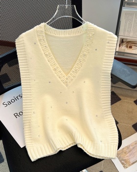 Rhinestone lazy sweater spring beading waistcoat for women