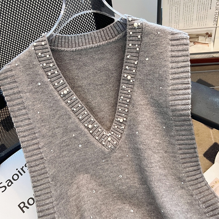 Rhinestone lazy sweater spring beading waistcoat for women