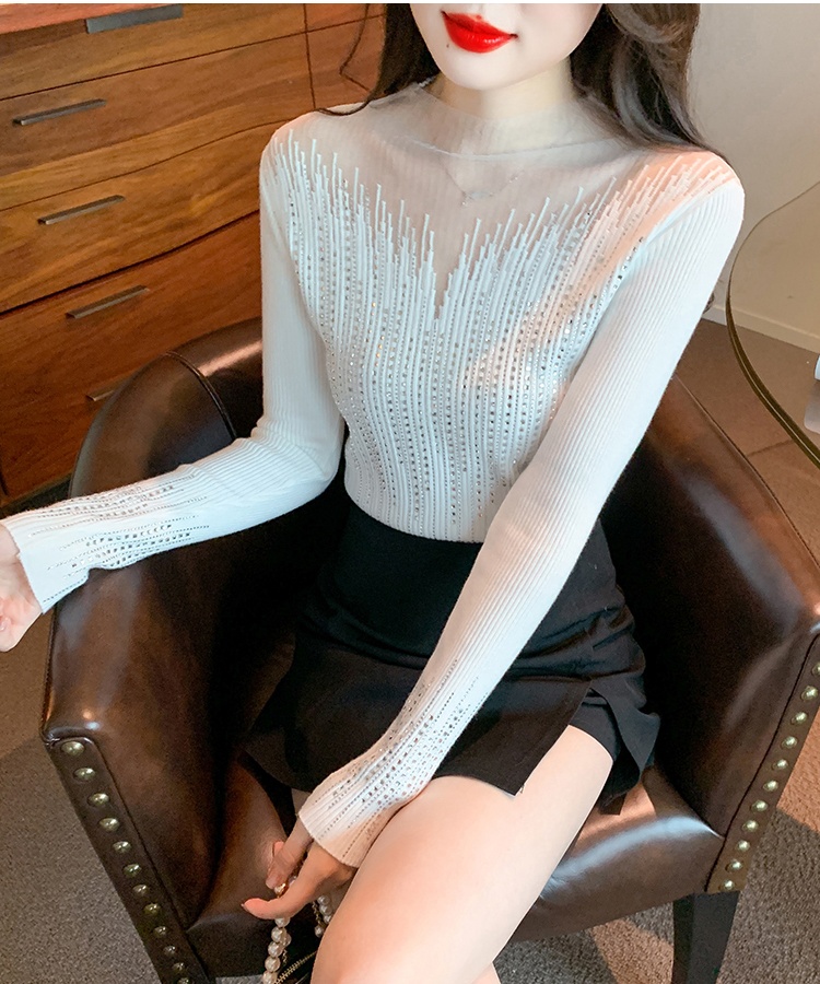 Inside the ride gauze tops rhinestone bottoming shirt for women