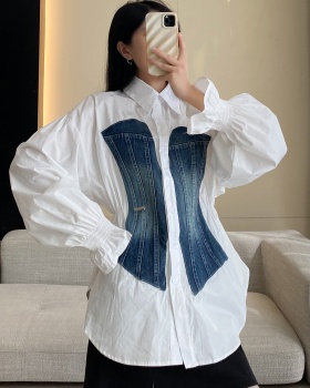 Spring slim pinched waist shirt fat Korean style tops