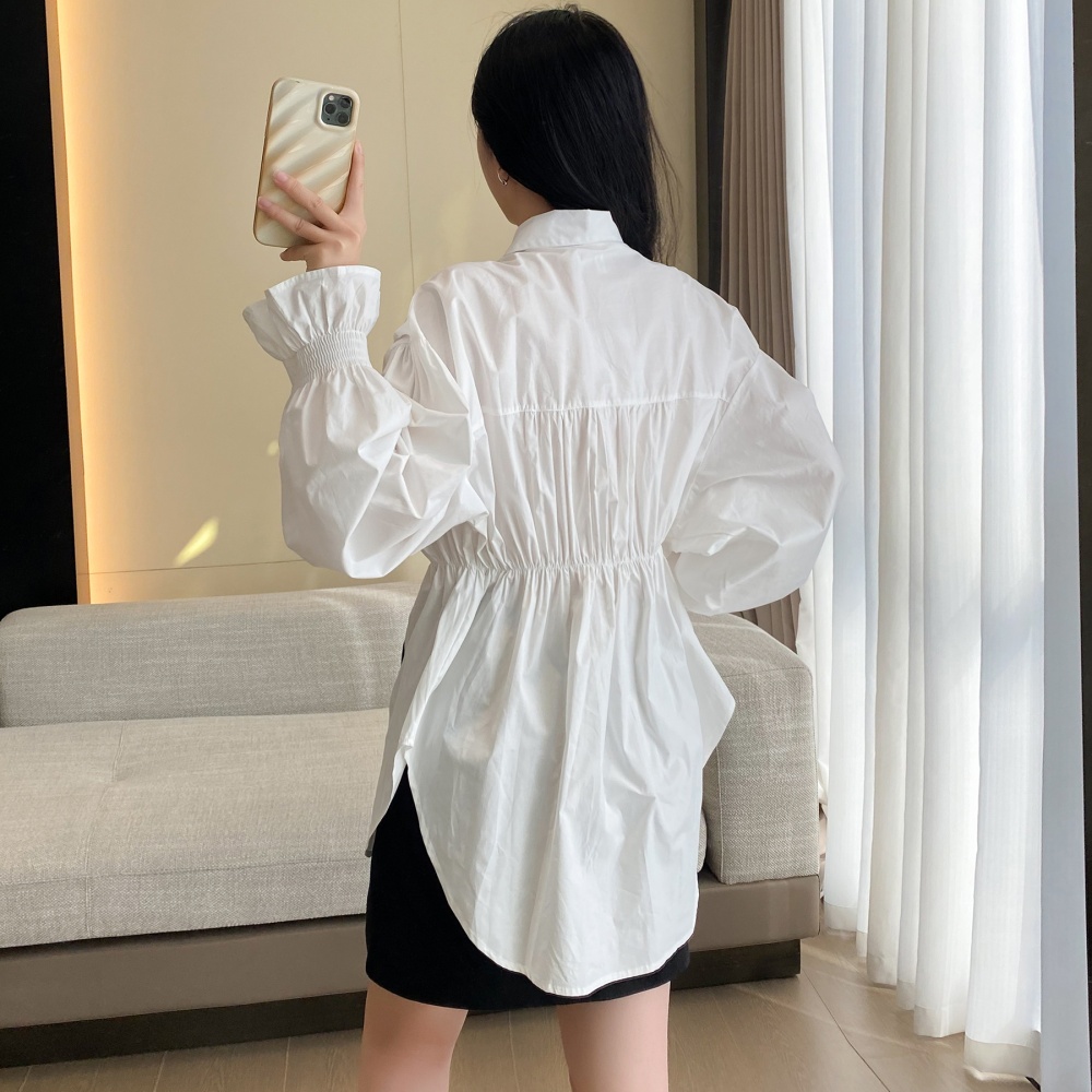 Spring slim pinched waist shirt fat Korean style tops