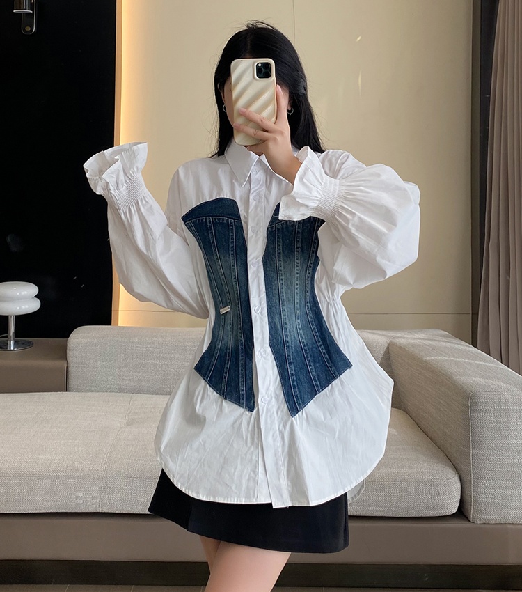 Spring slim pinched waist shirt fat Korean style tops