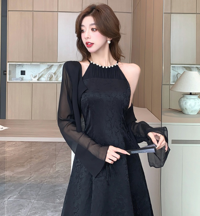 Sweet cardigan strap dress a set for women