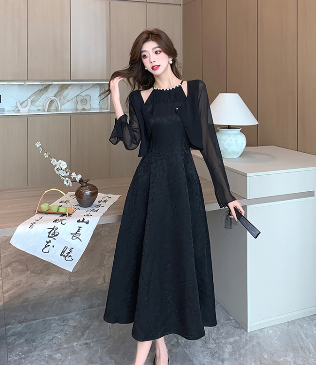 Sweet cardigan strap dress a set for women