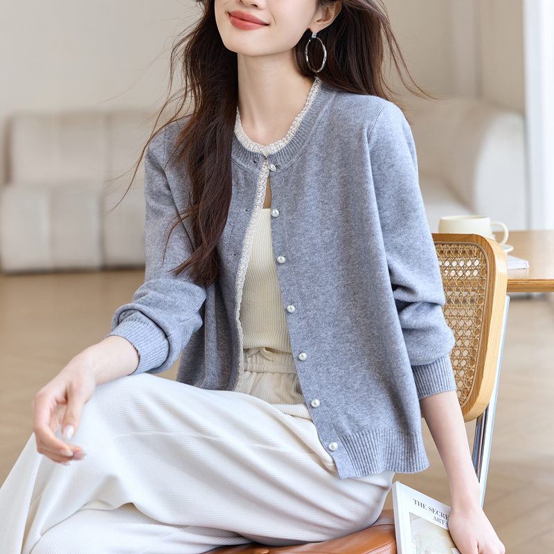 Chanelstyle spring lady coat temperament gray sweater