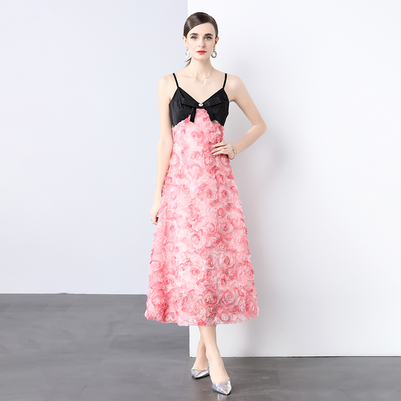 Bow France style formal dress sling rose dress