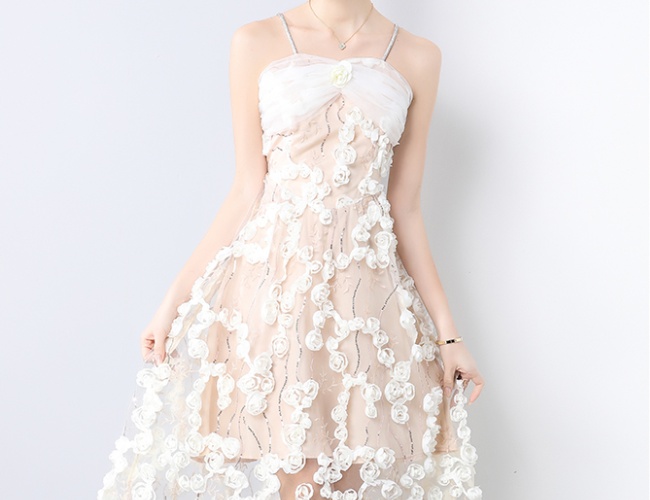 Sling wrapped chest gauze rhinestone long dress