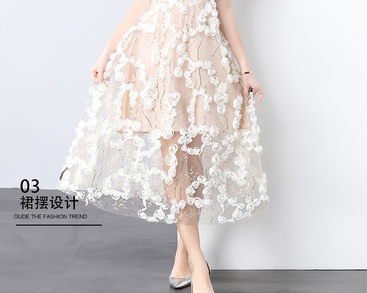 Sling wrapped chest gauze rhinestone long dress