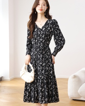 France style A-line spring and autumn floral dress for women