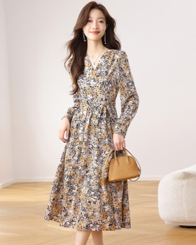 V-neck spring and autumn dress slim long dress for women