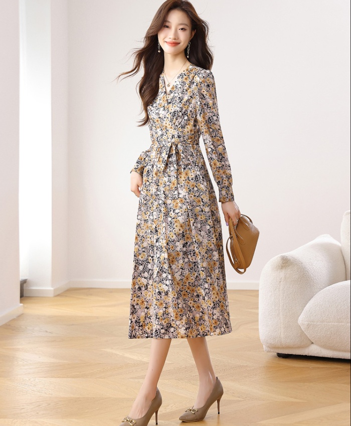 V-neck spring and autumn dress slim long dress for women